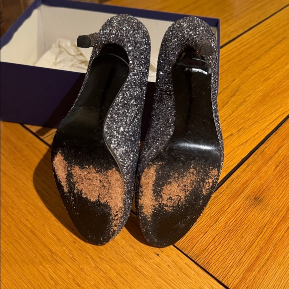 Stuart Weitzman Glitterswoon Graphite Glitter Heels – Size 8.5 M - Picture 6 of 8